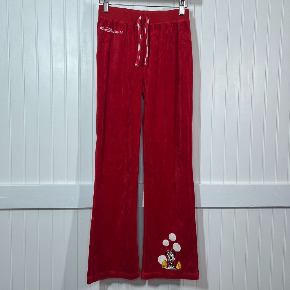 Disney Parks World Red Pant Kidcore Velour Lounge Kids XL Minnie Y2K 100% Cotton